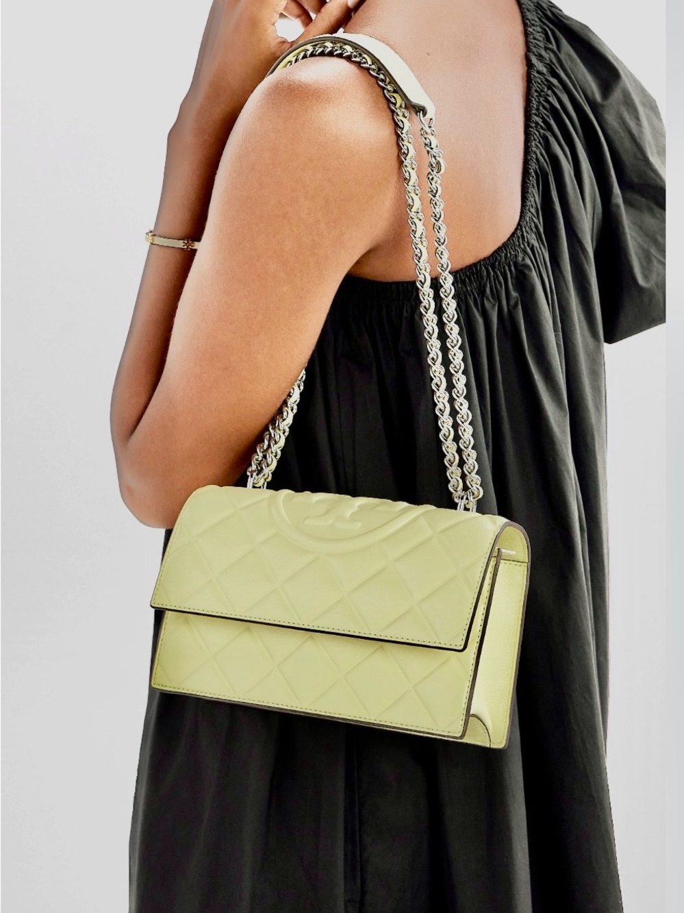 Tory Burch Fleming Soft Convertible Shoulder Bag Quilted Leather Yellow